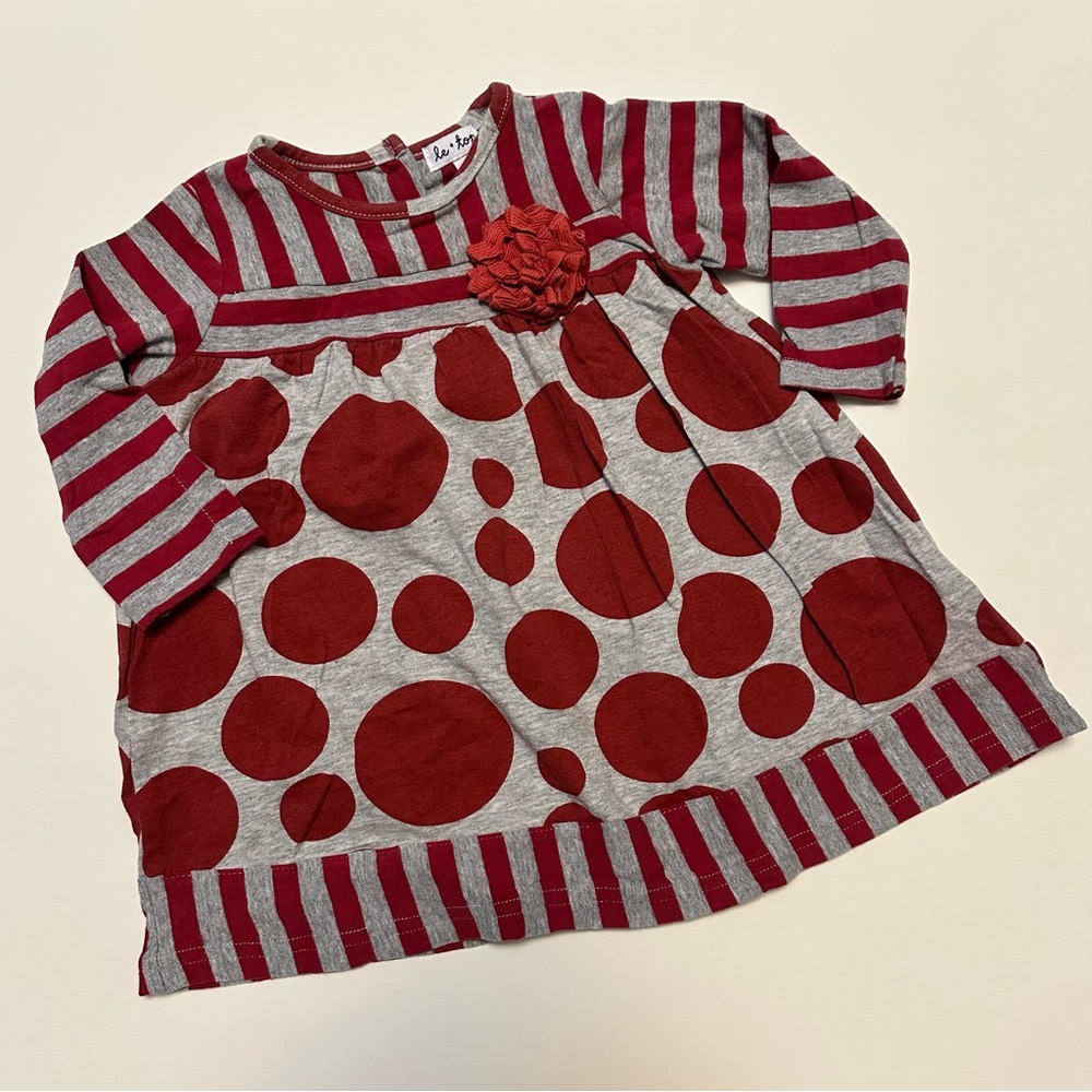 Le Top Red and Gray Polka Dot Dress